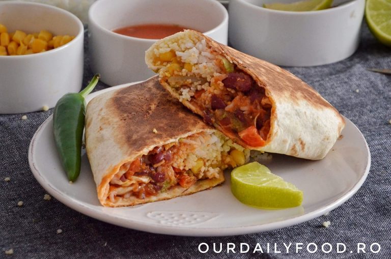 Burrito vegetarian cu fasole si salsa pico de gallo